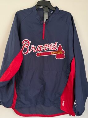 Atlanta Braves Majestic Cool Base 1/4 Zip Pullover Jacket Mens Lg Convertible